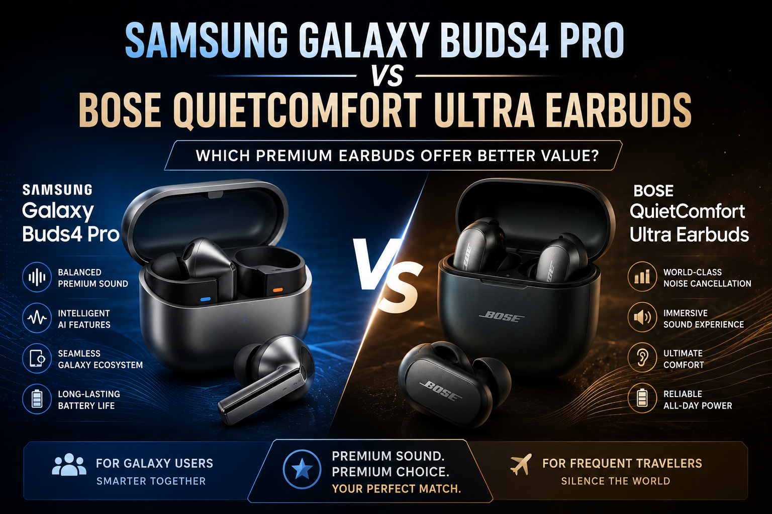 Samsung Galaxy Buds4 Pro vs Bose QuietComfort Ultra Earbuds: Which Premium Earbuds Offer Better Value?