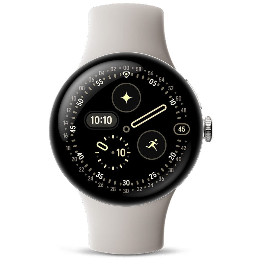 Google Smart Watch Polished Silver Aluminium Case/Porcelain Active Band Google Pixel Watch 4 (45mm Bluetooth/Wi-Fi) - International Model