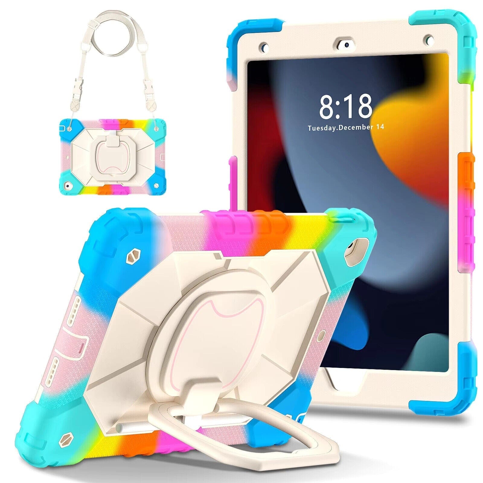Techieexpert Generic Accessories For iPad Air 4th Gen 10.9" Case Kids Heavy Duty Shockproof Cover - Rainbow