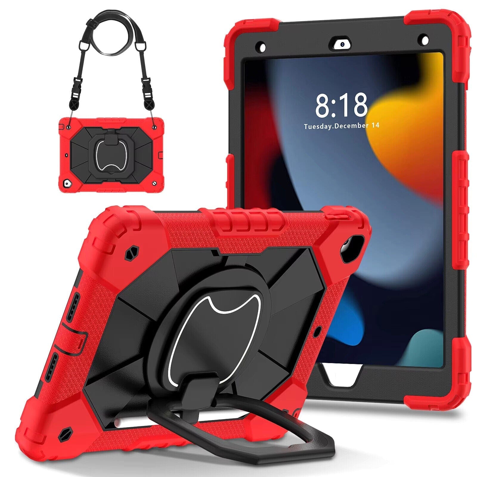 Techieexpert Generic Accessories For iPad 8th Gen 10.2" Case Kids Heavy Duty Shockproof Cover - Red - Black