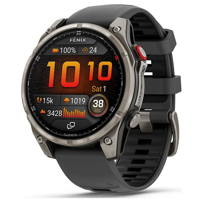 Garmin Fenix 8 Pro 47mm AMOLED Sapphire, Titanium with Graphite/Black Silicone Band Front Side