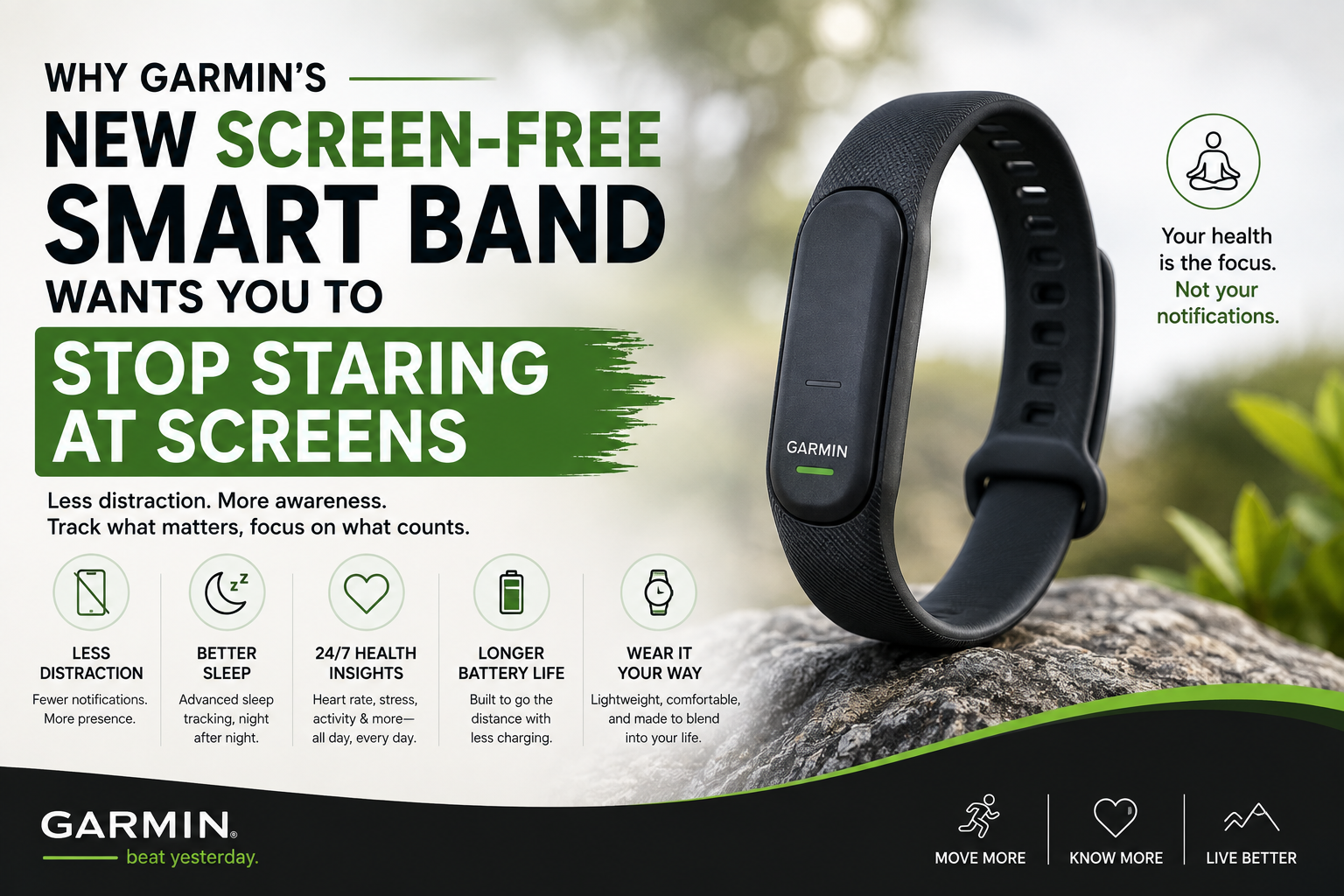 Why Garmin’s New Screen-Free Smart Band Wants You to Stop Staring at Screens