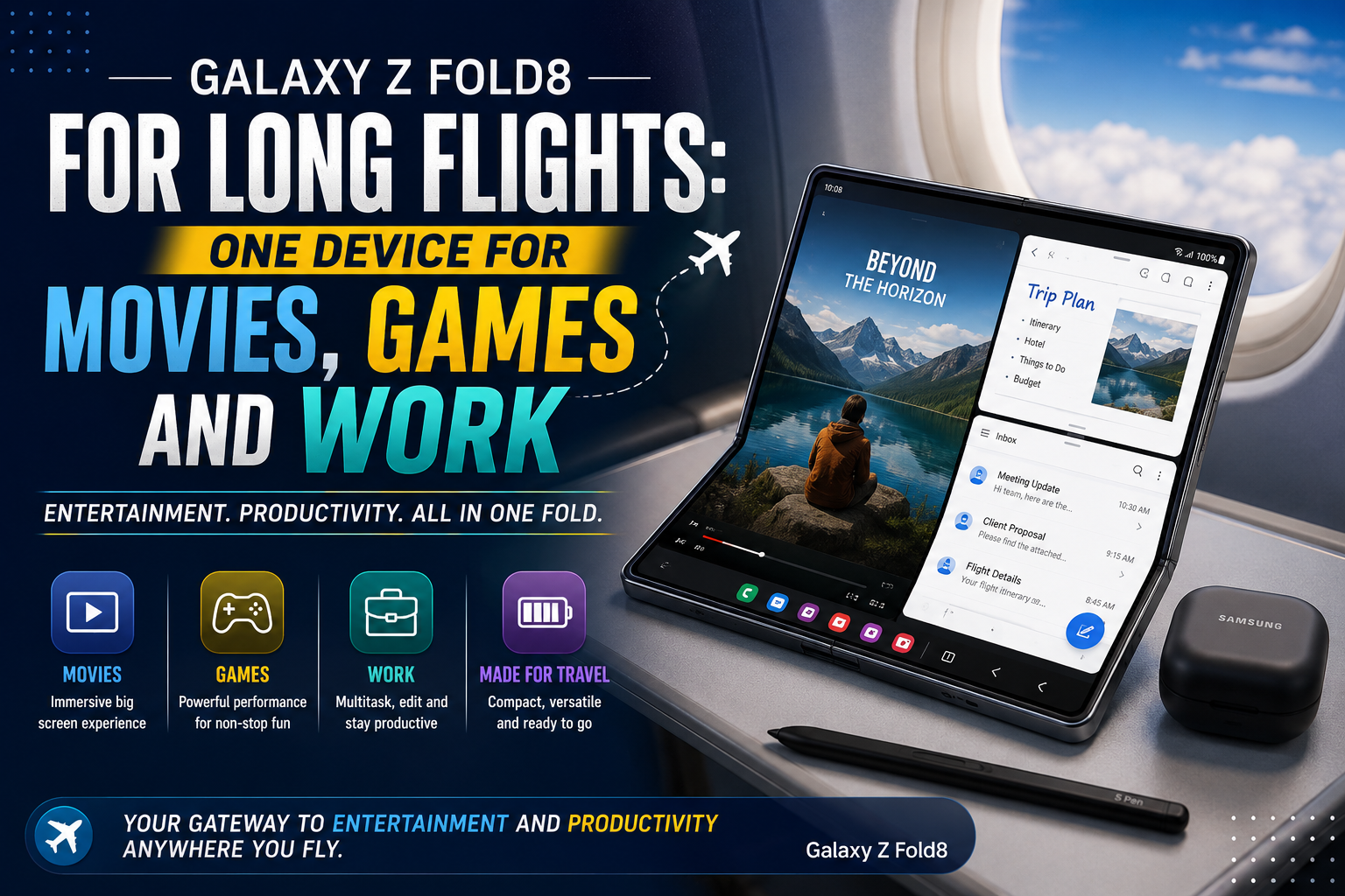 Galaxy Z Fold8 for Long Flights: One Device for Movies, Games and Work