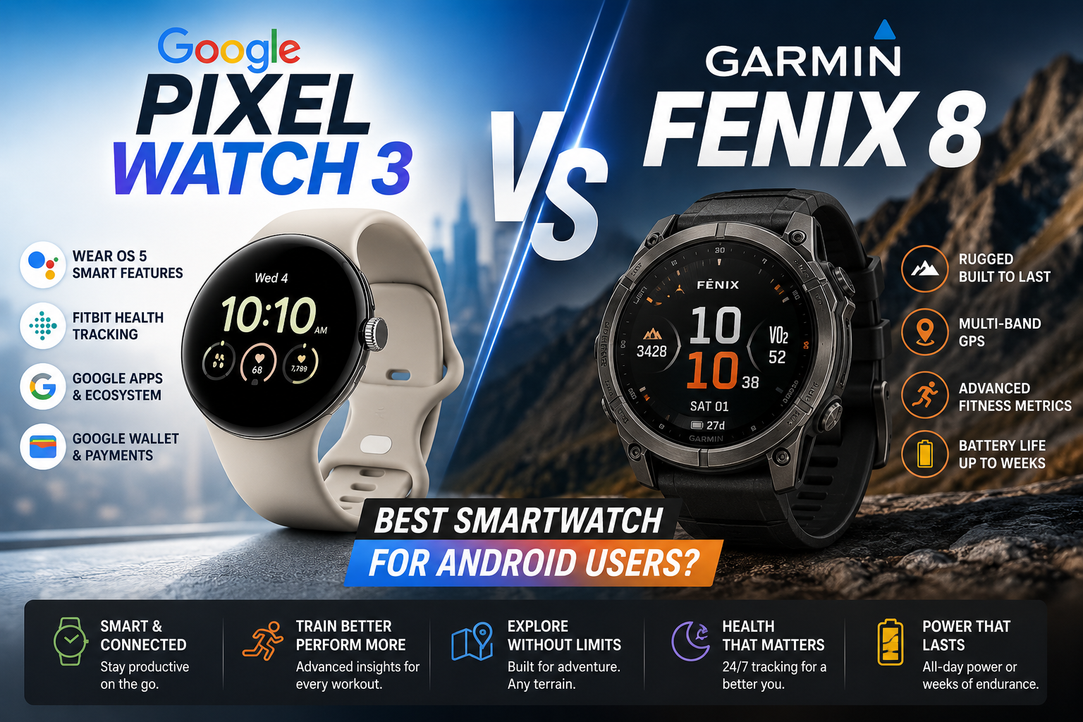 Google Pixel Watch 3 vs Garmin Fenix 8: Best Smartwatch for Android Users?