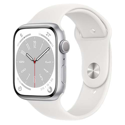 Apple Smart Watch White Apple Watch Series 8, GPS 45mm Silver Aluminium Case with Sport Band