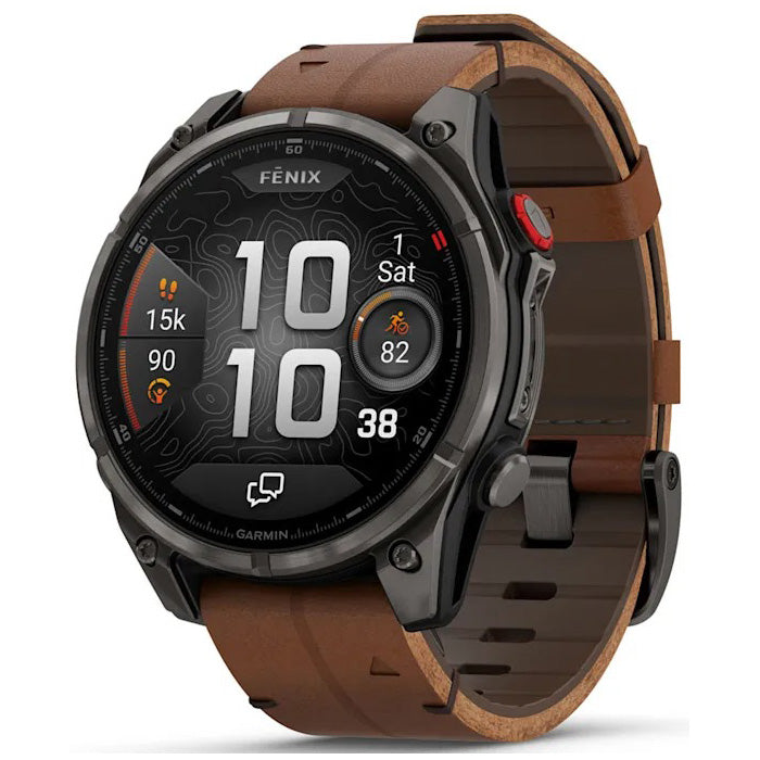 Garmin Fenix 8 Pro 47mm AMOLED Sapphire, Carbon Grey DLC Titanium with Chestnut Leather Band