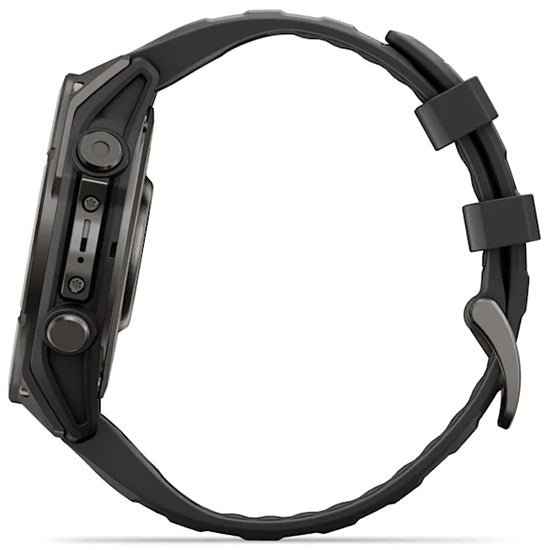 Garmin Fenix 9 51mm AMOLED Sapphire, Carbon Grey DLC Titanium with Black Silicone Band Side