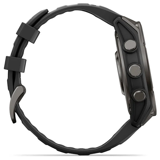 Garmin Fenix 9 51mm AMOLED Sapphire, Carbon Grey DLC Titanium with Black Silicone Band Side