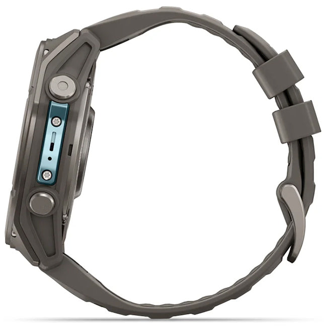Garmin Fenix 9 51mm AMOLED Sapphire, Titanium with Pebble Grey Silicone Band Side