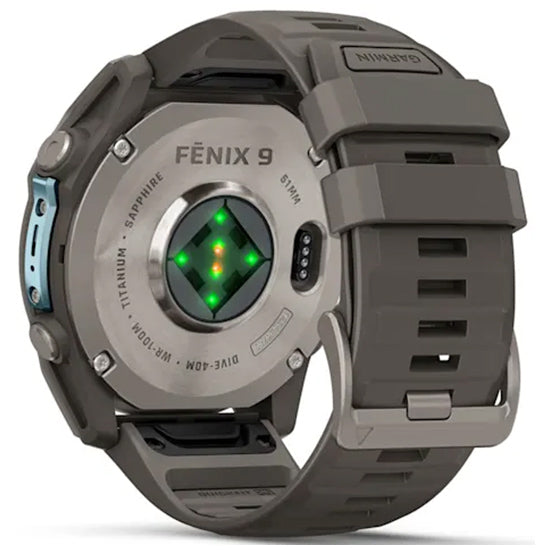 Garmin Fenix 9 51mm AMOLED Sapphire, Titanium with Pebble Grey Silicone Band Back Side