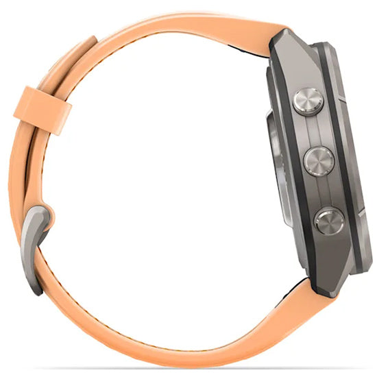 Garmin Fenix 9 Pro 43mm inReach LTE AMOLED Sapphire, Titanium with Shell Pink/Autumn Orange Silicone Band Side