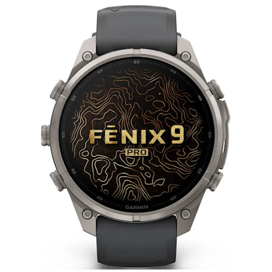 Garmin Fenix 9 Pro 47mm AMOLED Sapphire, Titanium with Graphite/Black Silicone Band Front