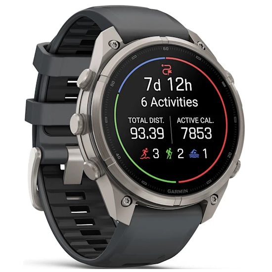 Garmin Fenix 9 Pro 47mm AMOLED Sapphire, Titanium with Graphite/Black Silicone Band Front Side