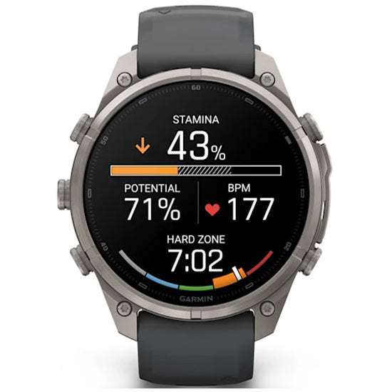 Garmin Fenix 9 Pro 47mm AMOLED Sapphire, Titanium with Graphite/Black Silicone Band Front