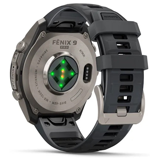 Garmin Fenix 9 Pro 47mm AMOLED Sapphire, Titanium with Graphite/Black Silicone Band Back Side