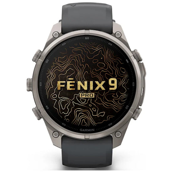 Garmin Fenix 9 Pro 47mm inReach LTE AMOLED Sapphire, Titanium with Graphite/Black Silicone Band Front 