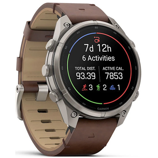 Garmin Fenix 9 Pro 47mm inReach LTE AMOLED Sapphire, Titanium with Walnut Leather Band Front Side