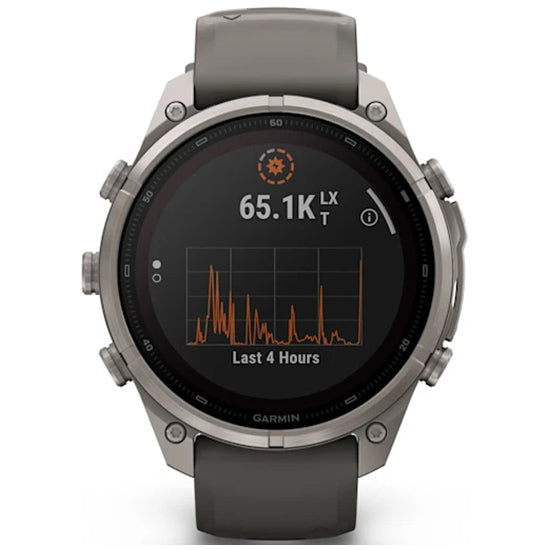 Garmin Fenix 9 Pro 47mm inReach LTE Solar Sapphire, Titanium with Pebble Grey Silicone Band Front