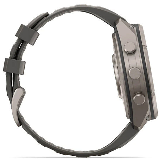 Garmin Fenix 9 Pro 47mm inReach LTE Solar Sapphire, Titanium with Pebble Grey Silicone Band Side