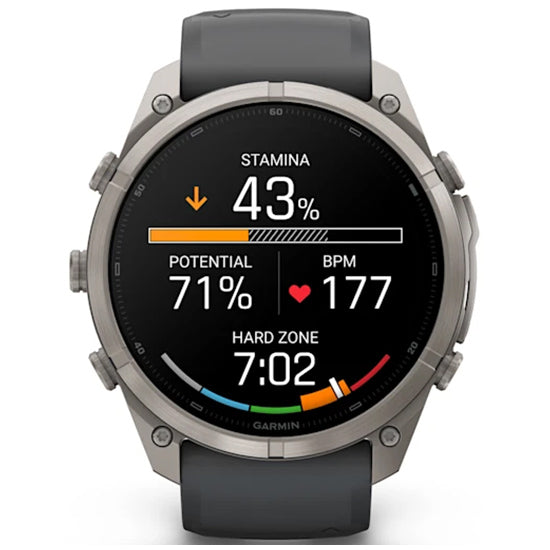 Garmin Fenix 9 Pro 51mm AMOLED Sapphire, Titanium with Graphite/Black Silicone Band Front