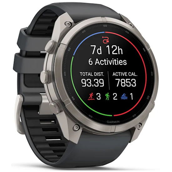 Garmin Fenix 9 Pro 51mm AMOLED Sapphire, Titanium with Graphite/Black Silicone Band Front Side