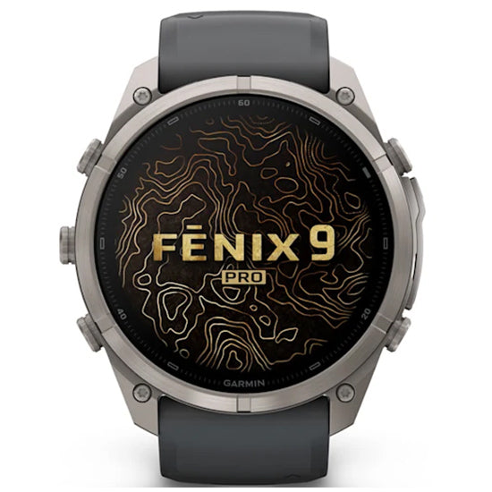 Garmin Fenix 9 Pro 51mm AMOLED Sapphire, Titanium with Graphite/Black Silicone Band Front