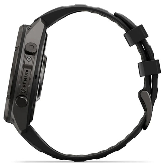 Garmin Fenix 9 Pro 51mm inReach LTE AMOLED Sapphire, Carbon Grey DLC Titanium with Black/Pebble Grey Silicone Band Side