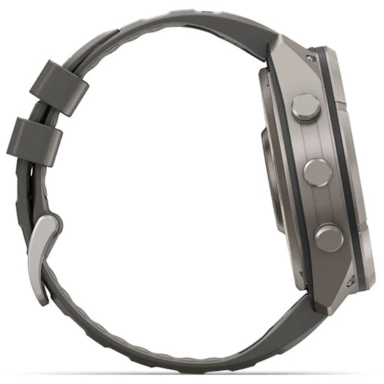 Garmin Fenix 9 Pro 51mm inReach LTE Solar Sapphire, Titanium with Pebble Grey Silicone Band Side