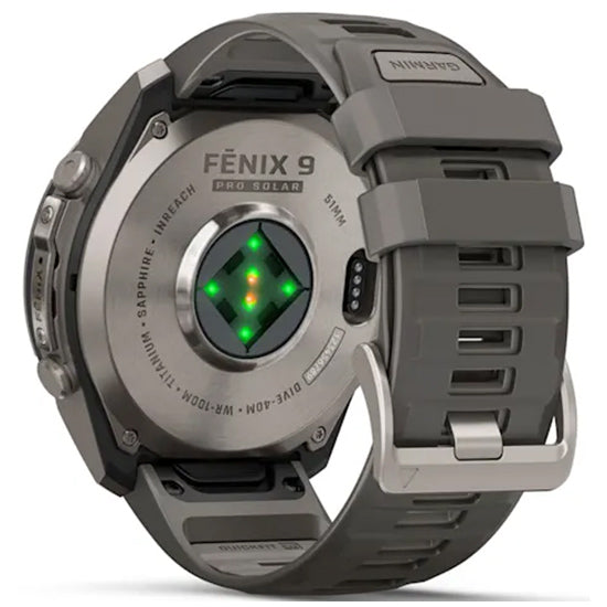 Garmin Fenix 9 Pro 51mm inReach LTE Solar Sapphire, Titanium with Pebble Grey Silicone Band Back Side