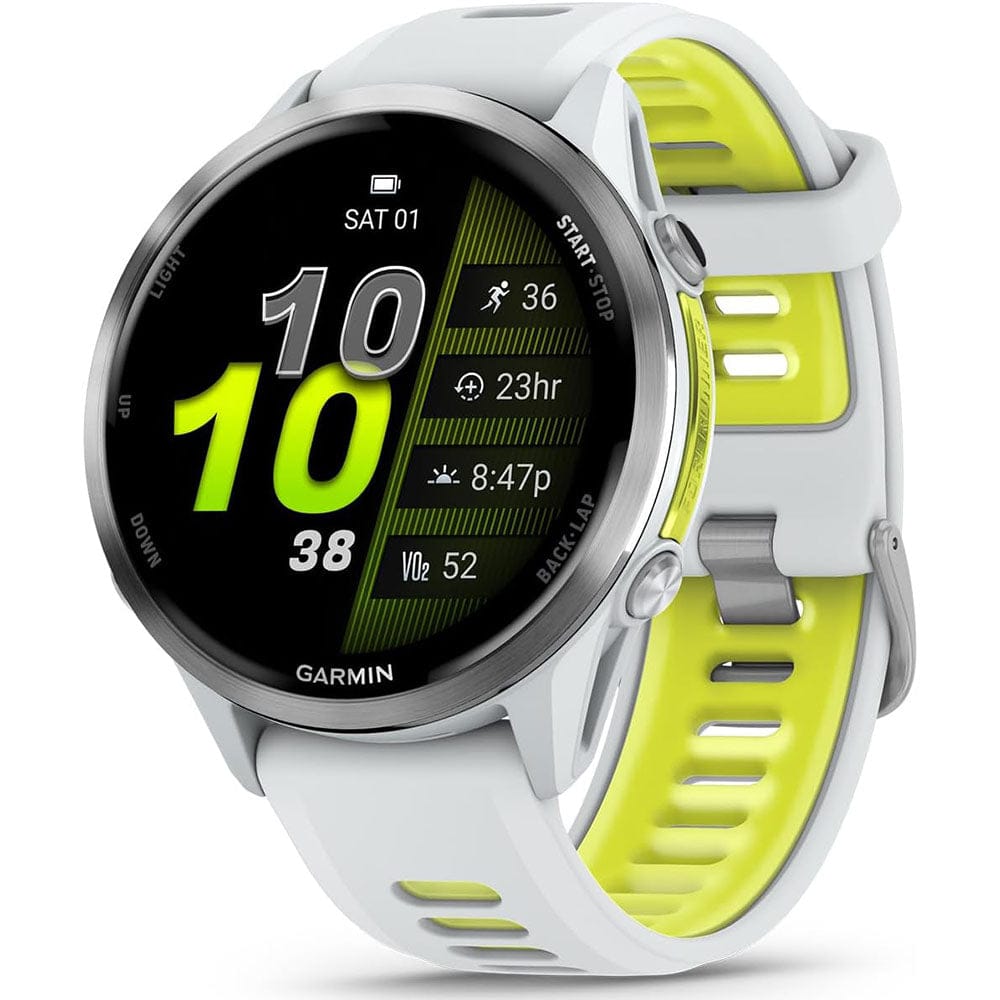 Garmin Smart Watch Titanium with Whitestone Case and Whitestone/Translucent Amp Yellow Band Garmin Forerunner 970 GPS Running Smartwatch
