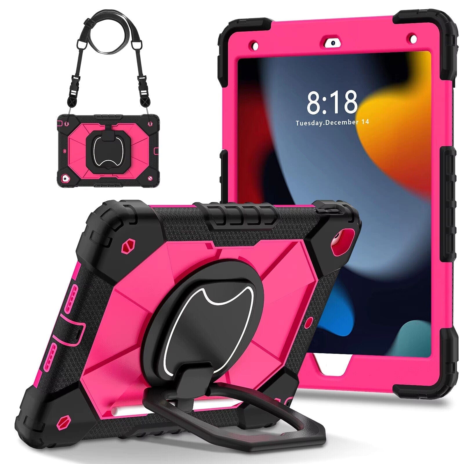 Techieexpert Generic Accessories For iPad 8th Gen 10.2" Case Kids Heavy Duty Shockproof Cover - Hot Pink - Black