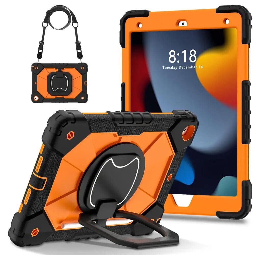 Techieexpert Generic Accessories For iPad 9th Gen 10.2" Case Kids Heavy Duty Shockproof Cover - Orange - Black
