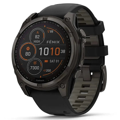 Garmin Smart Watch Garmin Fenix 8 47mm AMOLED Solar Sapphire Carbon Gray DLC Titanium with Black/Pebble Gray Silicone Band